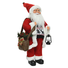 Фигуры новогодние фигура Дед Мороз с фонарем и сумкой 30см красный Kaemingk