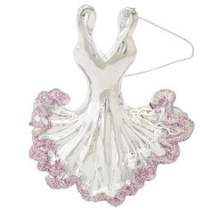 Игрушки елочные одиночные подвеска Платье 9см пластик бело-розовое Winter Wings