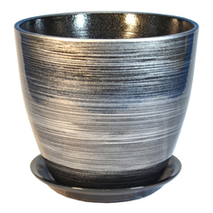 Кашпо, горшки для комнатных растений горшок керамический Бутон, диаметр 21 см, 5,4 л, цвета черный, серебро