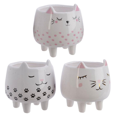 Кашпо, горшки для комнатных растений кашпо керамическое Кот d8см белое дизайн в асс-те Kaemingk