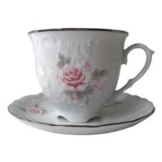 Чашки чашка с блюдцем Рококо Бледная роза отводка платиной, 170 мл, фарфор