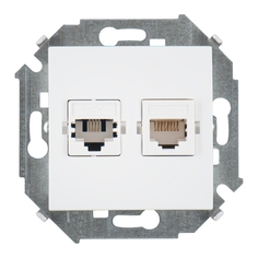 Розетки комбинированные розетка 2 поста телефонная/компьютерная RJ11/RJ45 SIMON, серия 15, белый