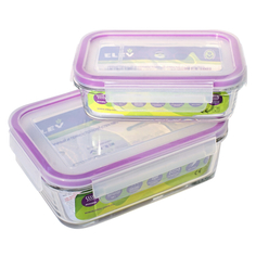 Контейнеры для СВЧ и холодильника в наборах набор контейнеров ELEY, 2 шт: 0,4 л, 0,88 л, жаропрочное стекло, пластик, прямоугольные, С 4-мя замками
