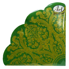 Салфетки с дизайном салфетки BOUQUET Золотой орнамент на зеленом 32см 3-слойные 12шт круглые