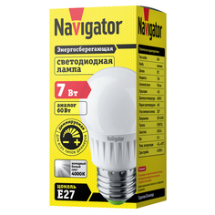 Лампы светодиодные лампа светодиодная Navigator 7Вт Е27 4000К 230В шар DIMM G45