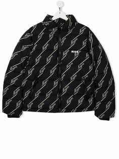 MSGM Kids пуховик на молнии с монограммой