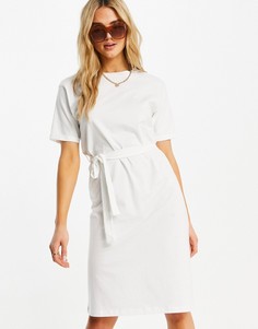 Белое платье-футболка миди из органического хлопка с поясом Vero Moda Aware-Белый