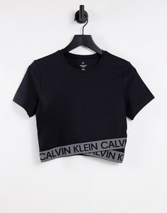 Черная укороченная футболка с лентой с логотипом Calvin Klein Performance-Черный цвет