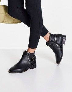 Черные ботинки челси для широкой стопы с пряжками и ремешками River Island-Черный цвет