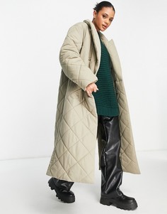 Двубортное стеганое пальто светлого оттенка хаки NA-KD-Зеленый цвет