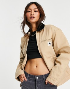 Куртка с контрастным вельветовым воротником и логотипом на кармане Carhartt WIP-Светло-бежевый цвет