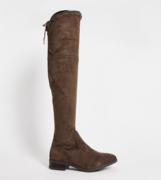 Ботфорты оливкового цвета на плоской подошве для широкой стопы Simply Be-Зеленый цвет