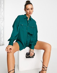 Темно-зеленая рубашка со складкам в стиле oversized от комплекта Extro & Vert-Зеленый цвет