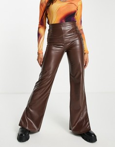 Широкие коричневые брюки из искусственной кожи Heartbreak-Коричневый цвет