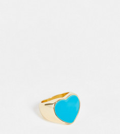 Эксклюзивное броское кольцо с сердечком из голубой эмали Big Metal London