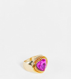 Эксклюзивное золотистое кольцо с ярким камнем в виде сердечка Big Metal London-Золотистый