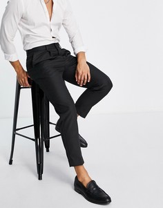 Зауженные строгие брюки черного цвета со складками в клетку с узором «гусиная лапка» New Look-Черный цвет