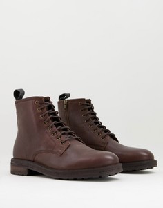 Коричневые ботинки из зернистой кожи на шнуровке Walk London Wolf-Коричневый цвет