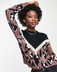 Черно-бежевый жаккардовый джемпер со звериным узором JDY-Черный цвет