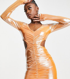 Оранжевое эксклюзивное платье мини с эффектом металлик, сборками и вырезами Jaded Rose-Оранжевый цвет