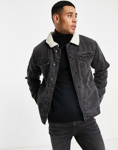 Черная джинсовая куртка с подкладкой и воротником из искусственного меха Threadbare-Черный цвет