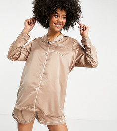 Атласная пижамная рубашка цвета мокко Loungeable Maternity – Выбирай и комбинируй-Коричневый цвет