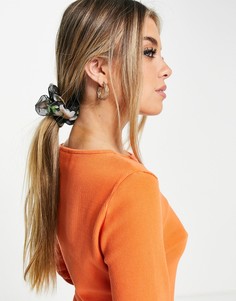 Черная резинка для волос из органзы с цветочным принтом Topshop-Черный цвет