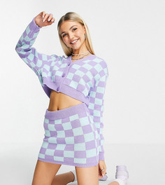 Вязаный кардиган в шахматную клетку сиреневого и синего цвета от комплекта COLLUSION-Разноцветный