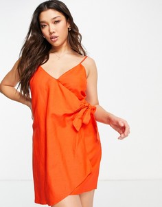 Оранжевое льняное платье мини с запахом спереди Gilli-Оранжевый цвет
