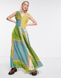 Разноцветное платье макси с комбинированным принтом Raga Mixed Feelings-Разноцветный