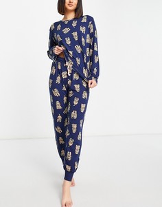 Темно-синий удлиненный пижамный комплект с принтом собак породы кокапу Chelsea Peers