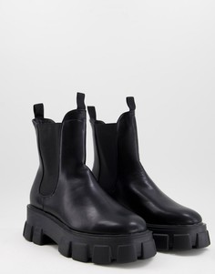 Черные ботинки челси из искусственной кожи на очень массивной подошве Truffle Collection-Черный цвет