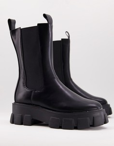 Черные высокие ботинки челси из искусственной кожи на массивной подошве Truffle Collection-Черный цвет
