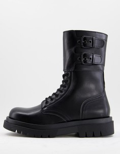 Черные высокие ботинки на толстой подошве со шнуровкой Truffle Collection-Черный цвет