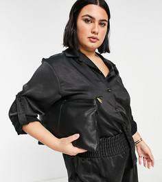 Черная атласная рубашка от комплекта Extro & Vert Plus-Черный цвет