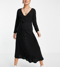 Эксклюзивное черное платье миди на пуговицах с поясом ASOS DESIGN Maternity-Черный цвет