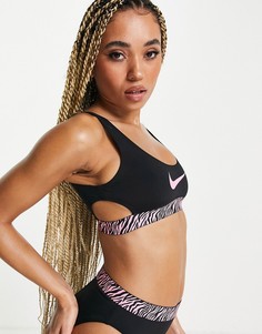 Черный бикини-топ с лентой со звериным принтом Nike Swimming-Черный цвет