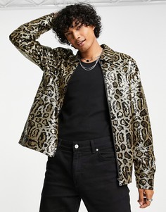 Золотистая куртка Харрингтон со звериным принтом и пайетками ASOS DESIGN-Золотистый