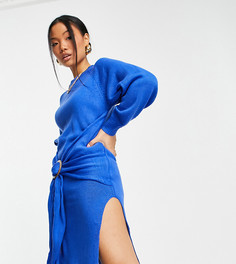 Синее платье миди с разрезом спереди и поясом In The Style Petite x Lorna Luxe-Голубой