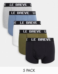 Набор из 5 разноцветных боксеров-брифов с черным поясом Le Breve-Multi