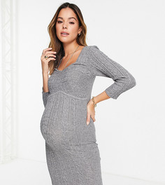 Серое трикотажное облегающее платье миди Mamalicious Maternity-Серый Mama.Licious