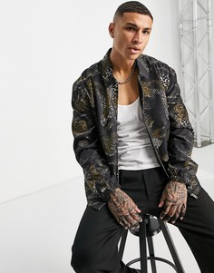 Черная куртка Харрингтон с извилистым тигровым принтом Topman-Черный цвет