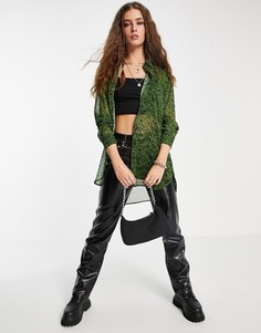Oversized-рубашка зеленого цвета с размытым принтом в клетку Topshop-Зеленый цвет