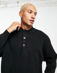 Черное трикотажное oversized-поло Bershka-Черный цвет