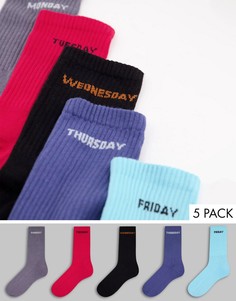 Набор из 5 пар носков разных цветов с названиями дней недели River Island-Красный