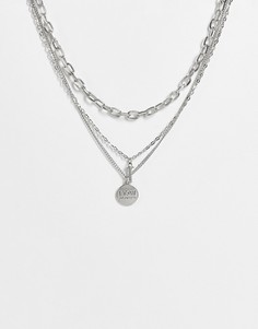 Серебристое многорядное ожерелье-цепочка Bershka-Серебристый