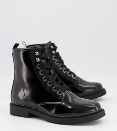 Черные ботинки на толстой плоской подошве со шнуровкой для широкой стопы Simply Be Wide Fit-Черный цвет