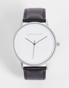 Мужские часы в минималистичном стиле с черным кожаным ремешком Christian Lars-Серебряный