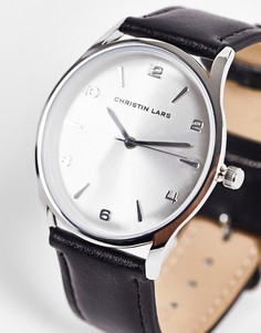Серебристые мужские часы с черным кожаным ремешком Christian Lars-Серебряный