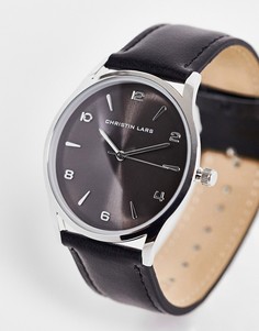 Серебристые мужские часы с кожаным ремешком Christian Lars-Серебряный